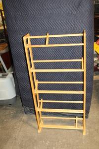 lot 212 image: Wooden DVDCDVHS Storage Rack with Adjustable Shelves