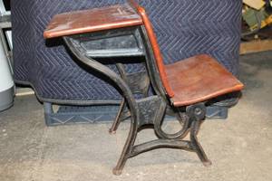 lot 219 image: Vintage Wood and Metal School Desk with Attached Chair