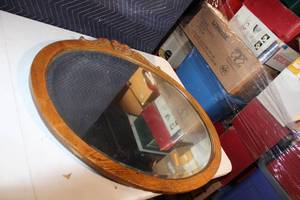 lot 249 image: Antique Oval Wall Mirror with Ornate Wooden Frame
