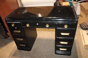 lot 258 image: Black Vintage Office Desk with Brass Hardware