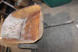 lot 266 image: Rustic Used Metal Wheelbarrow with Two Flat-Free Tires