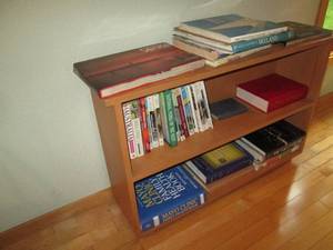 lot 13 image: Wood bookshelf plus content appro...