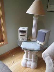 lot 16 image: Pair of column style end tables wit...