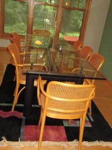lot 19 image: Tubular metal framed glass top dini...
