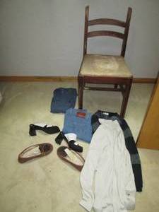 lot 47 image: Vintage chair with misc clothing an...