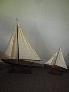lot 64 image: Pair of Wood framed Sailboats with ...