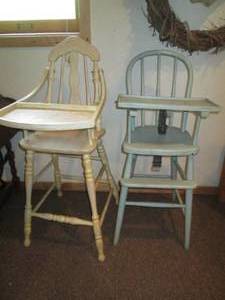 lot 71 image: (2) Vintage Wood baby high chairs...