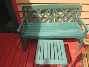 lot 186 image: Painted Wood patio bench with match...