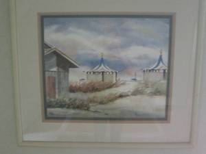 lot 189 image: Framed beach scenery numbered and S...