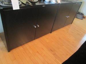 lot 217 image: Long Black cupboard style storage b...