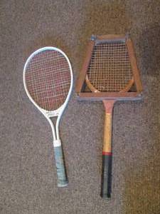 lot 225 image: Vintage badminton racquets...