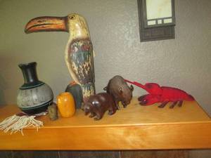 lot 235 image: Lot of wood carved figures and a bo...