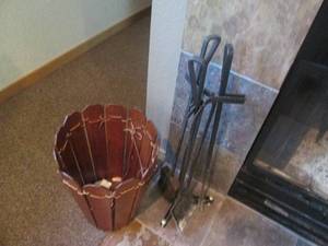 lot 242 image: Fireplace set and ornate basket...