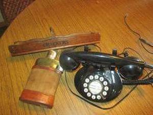 lot 244 image: Vintage Flask, wood crackers tray a...