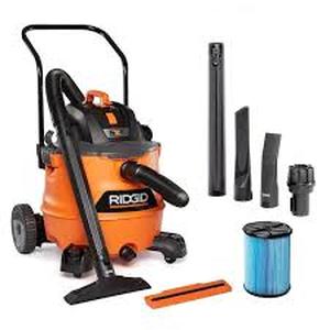 lot 9 image: RIDGID 16 Gallon 6.5 Peak HP NXT Shop Vacuum Wet Dry Vac with Cart, Fine Dust Filter, Locking Hose and Accessory Attachments  Customer Returns See Pictures