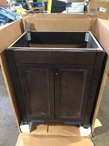 lot 17 image: Glacier Bay Delridge 25 in. Single Sink Chocolate Bath Vanity (Vanity Top Not Included)  (Assembled) Customer Returns See Pictures