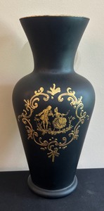 lot 23 image: Vintage Italian Black Porcelain Vase with Gold Detailing
