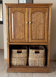 lot 25 image: Wood Armoire with Storage Baskets