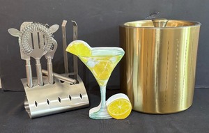 lot 77 image: Project 62 Ice Bucket, Bar Utensil Set and Margarita Decor