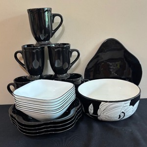 lot 38 image: Black and White Dinnerware by Mikasa, Corelle, Gates Ware and More