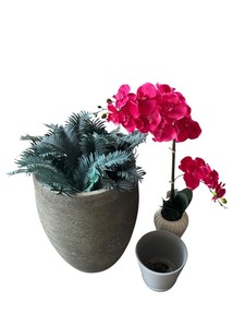 lot 137 image: Set of Faux Flowers with Large 21.5 Planter and Vases