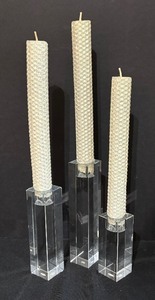 lot 182 image: Trio of Crystal Cubist Block Candle Holders Pillars