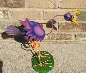 lot 163 image: Whimsical, Purple Metal Bird