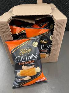 lot 30 image: VT 3 - Stacys Pita Thins Five Cheese Flavored Chips, 1 Canister