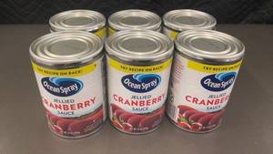 lot 85 image: SD 1 - Set of 6 Ocean Spray Jellied Cranberry Sauce - 14 oz Each