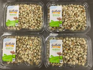 lot 100 image: DE 5 - Set of 4 Goodfields Snacks Wasabi Peas, 9 oz Each