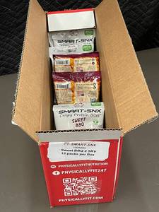 lot 183 image: NC 3 - Physically Fit SMART-SNX Sweet BBQ Crispy Protein Bites 12 Packs
