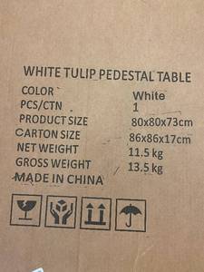 lot 3 image: White Tulip Pedestal Table for Dining or Leisure