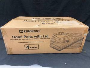 lot 84 image: 190 - Set of 4 Stainless Steel Hotel Pans with Lids