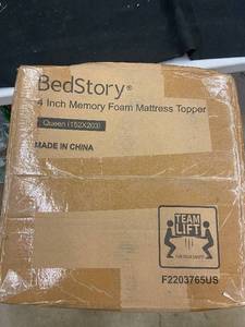 lot 102 image: 209 - BedStory 4-Inch Queen Memory Foam Mattress Topper