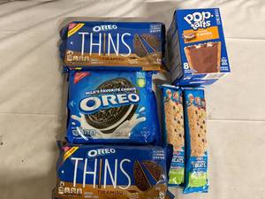 lot 221 image: 3 Bpacks of Oreos, Pop Tarts, and Rice Krispies
