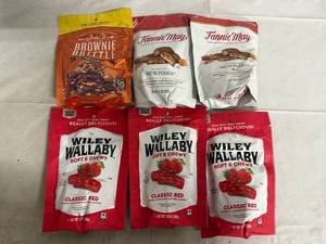 lot 223 image: Wiley Wallaby Licorice, Brownie Brittle, and Mini Pixies