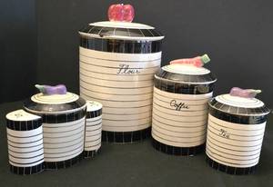 lot 132 image: Vintage Art Deco Style Ceramic Canister Set