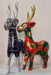lot 151 image: Painted Cardboard Decorative Reindeer Pair