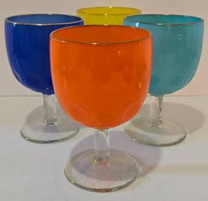 lot 157 image: Colorful Bartlett Collins Frosted Thumbprint Goblet Set