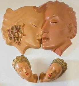 lot 159 image: Ceramic Face Plaque Grouping
