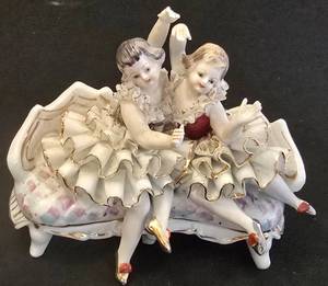 lot 184 image: Vintage Capodimonte Ballerina Figures on Couch
