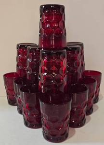 lot 189 image: Vintage Imperial Glass Provincial Dark Ruby Red Thumbprint Glassware