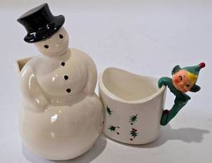 lot 200 image: Vintage McCoy Snowman Planter & Holt Howard Elf Mug
