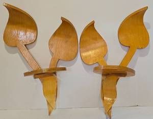 lot 203 image: Pair of Vintage Plywood Floral Wall Shelves