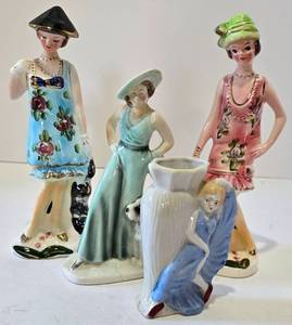 lot 206 image: Vintage Porcelain Figurines Including Flapper Styles