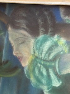Original Chalk Ware Artwork - Relaxing Lady by Moonlit Sea