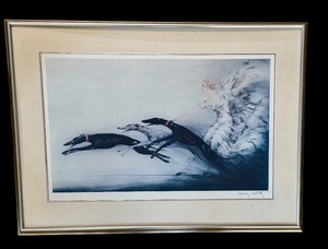lot 25B image: Framed Louis Icart Print with Greyhounds