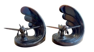 lot 29 image: Pair of Antique Dodge Airplane Sculpted Bookends