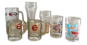lot 35 image: Set of 7 Collectible Glass Mugs including A&W, Coca-Cola, Disney Designs