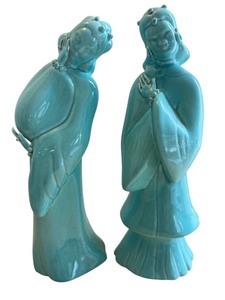 lot 50 image: Pair of Mid-Century Turquoise Glazed Geisha Figurines